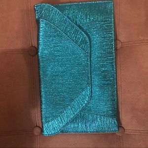 Turquoise Metallic Leather Clutch Bag